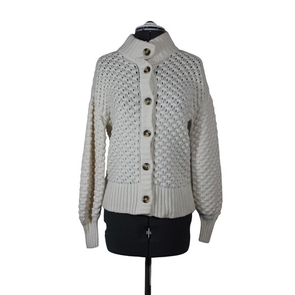 Madewell women's Surrey bobble mock neck popcorn knit crop button front cardigan - Picture 1 of 10